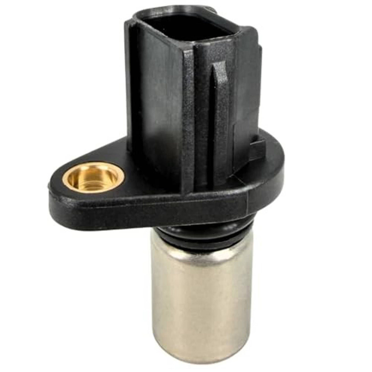 Camshaft position sensor with black top connector, gold contact ring, silver cylinder body