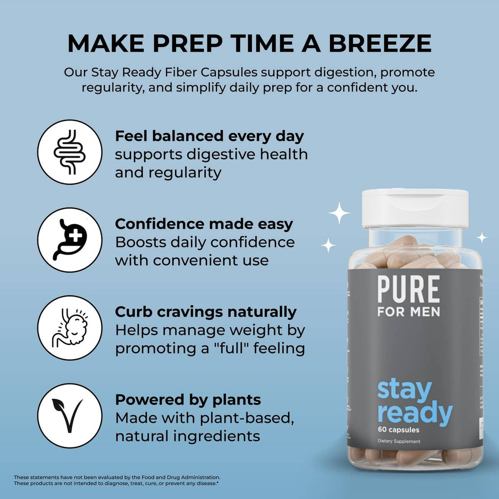 Fiber capsule benefits graphic with bottle and icons for digestion and comfort