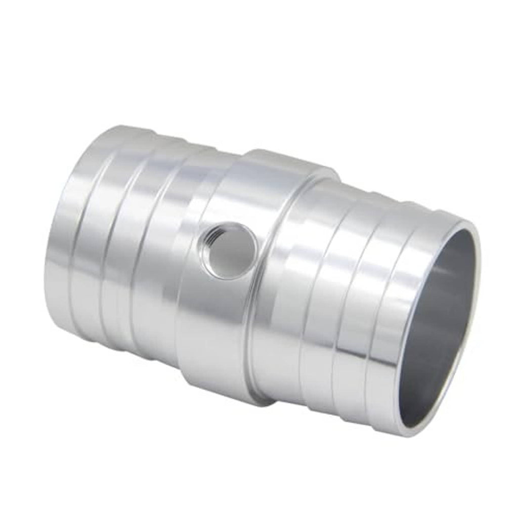 1-1/2 inch radiator hose barb adapter with 1/8" NPT threaded port, silver metal.