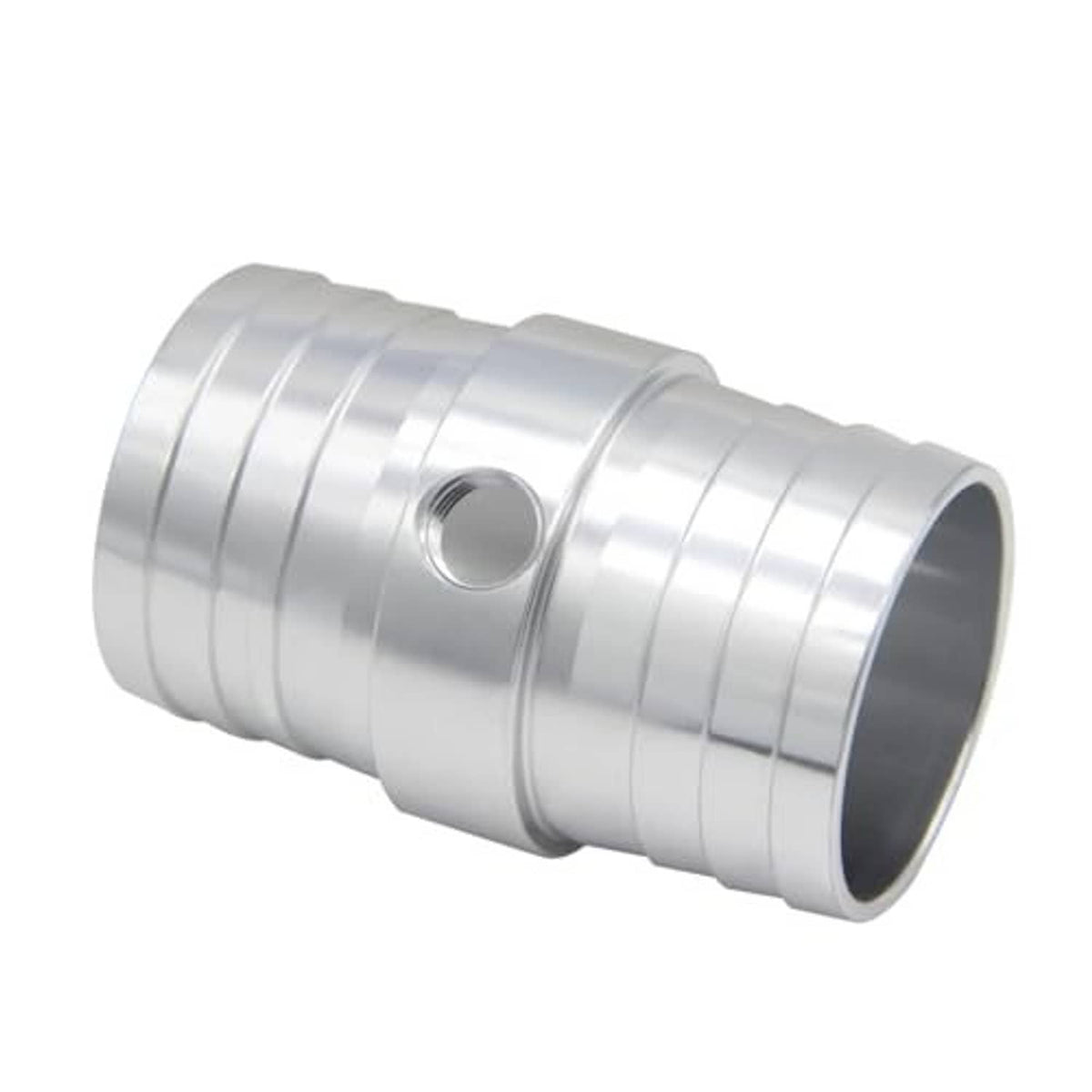 1-1/2 inch radiator hose barb adapter with 1/8" NPT threaded port, silver metal.