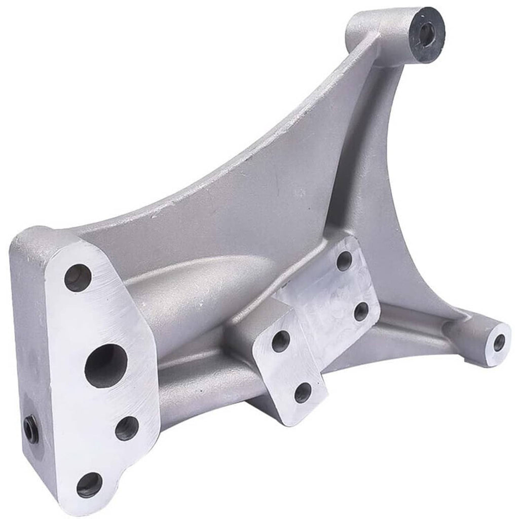Silver turbo pedestal housing with bolt holes and curved inlet flange