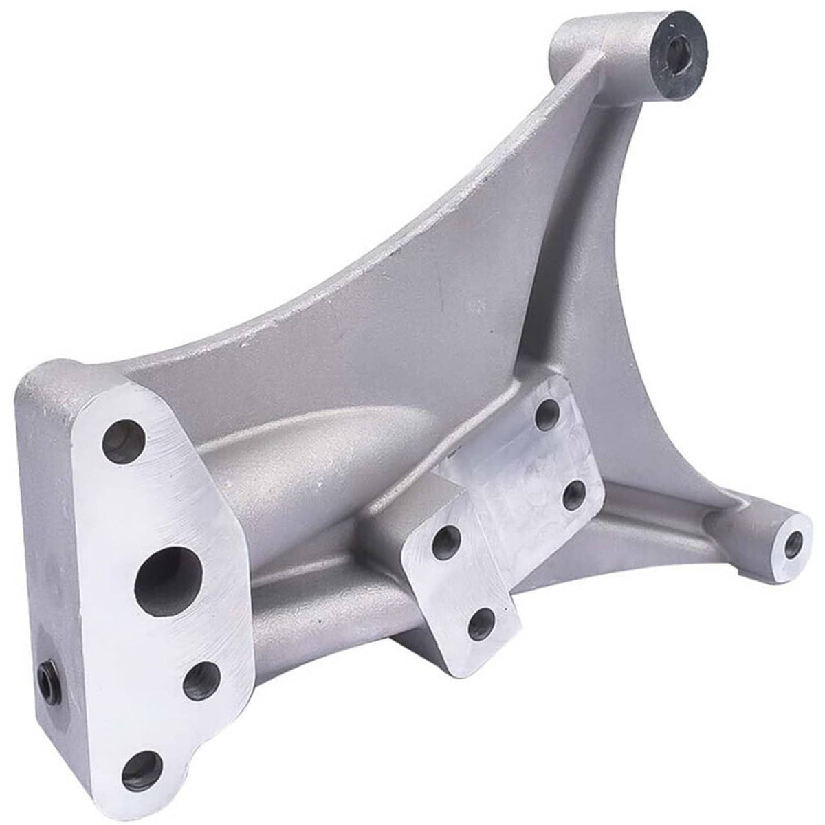 Silver turbo pedestal housing with bolt holes and curved inlet flange