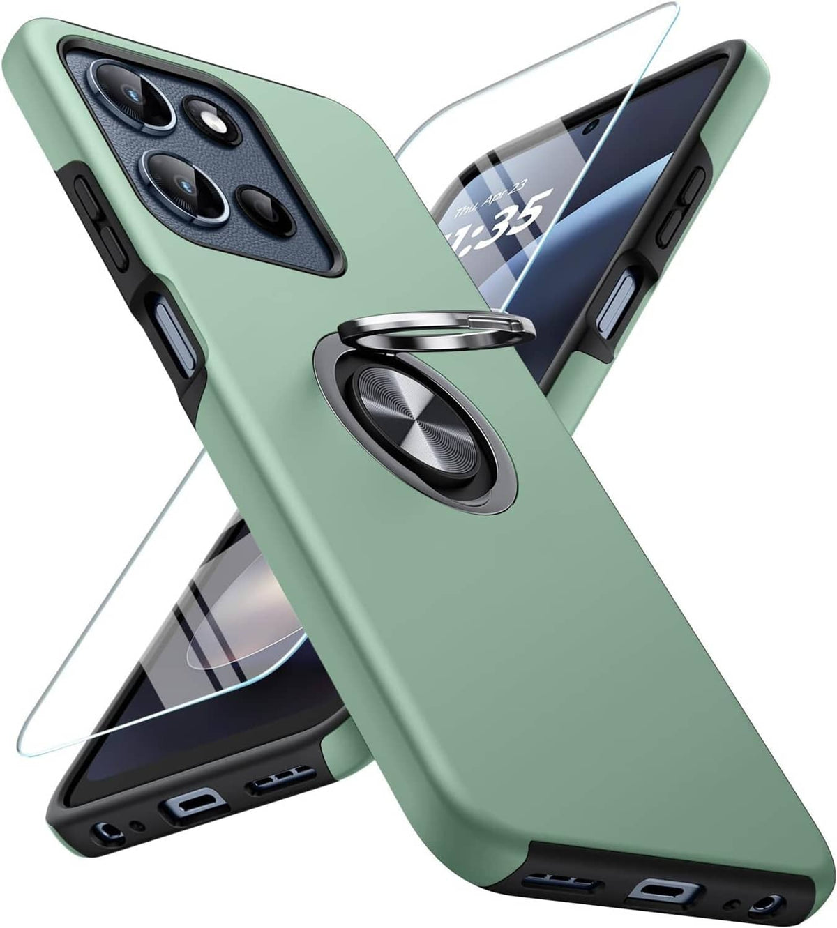Mint green Motorola Moto G phone case with ring holder and screen protector