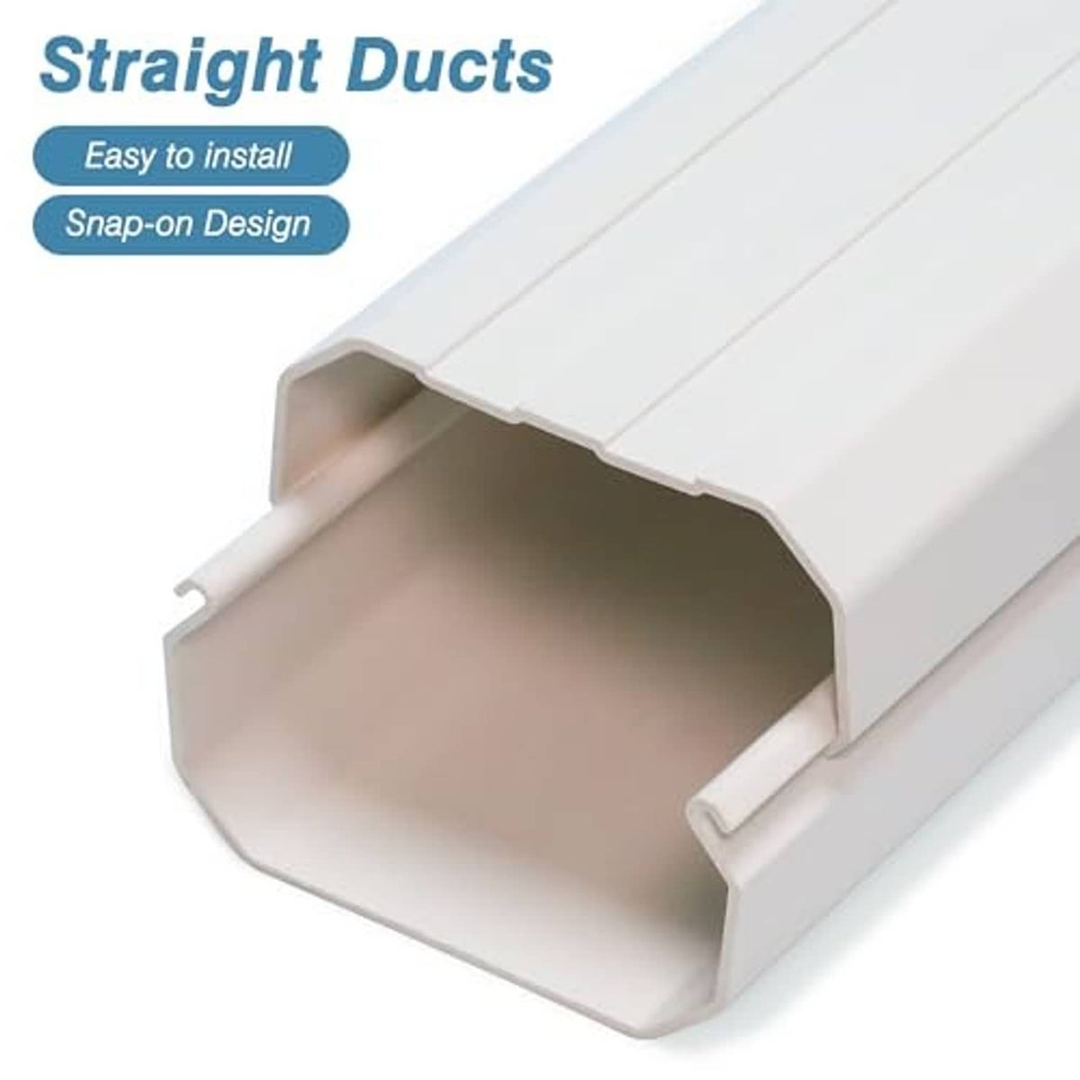 White PVC straight duct cover channel for mini split line set, snap-on design