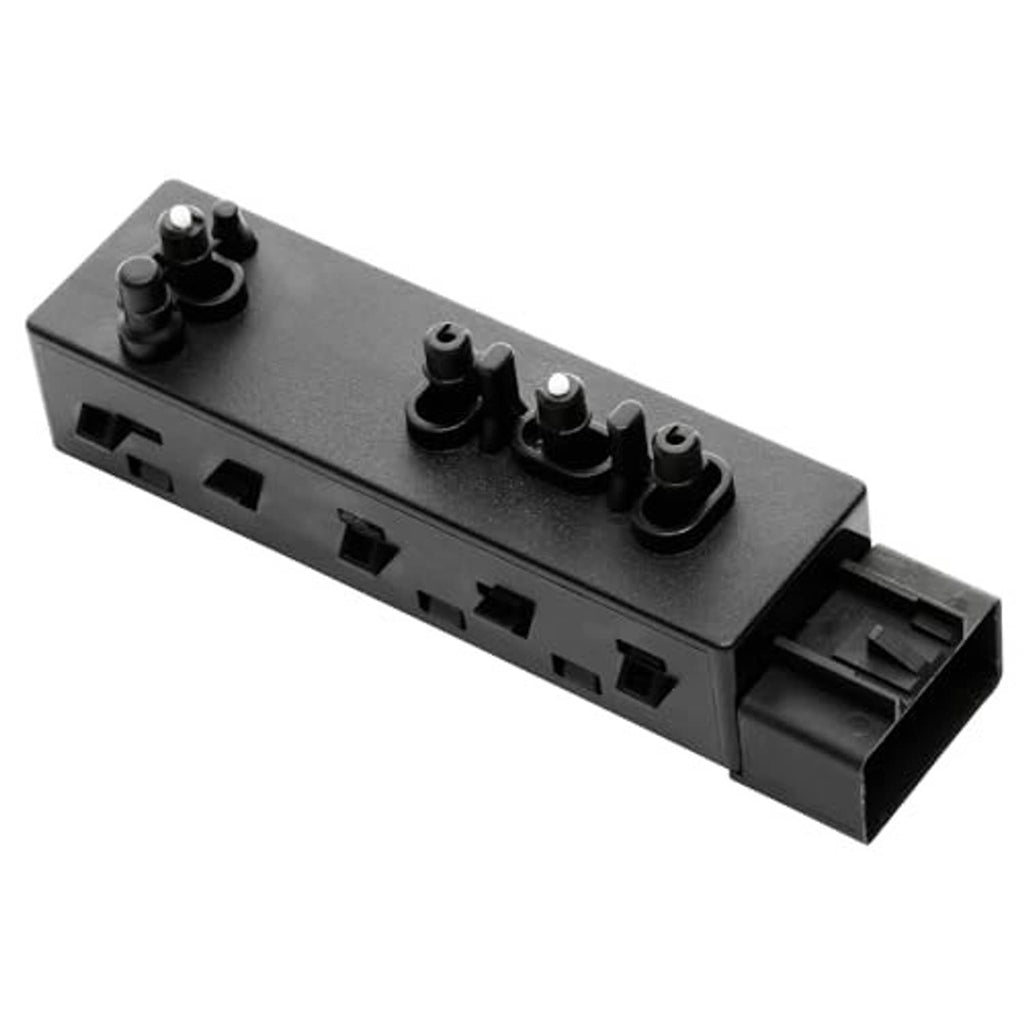 Black power seat control switch with four button knobs and multi-pin connector plug