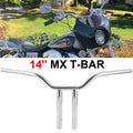 Chrome 14-inch T-bar handlebar with curved crossbar and fork-mount tubes