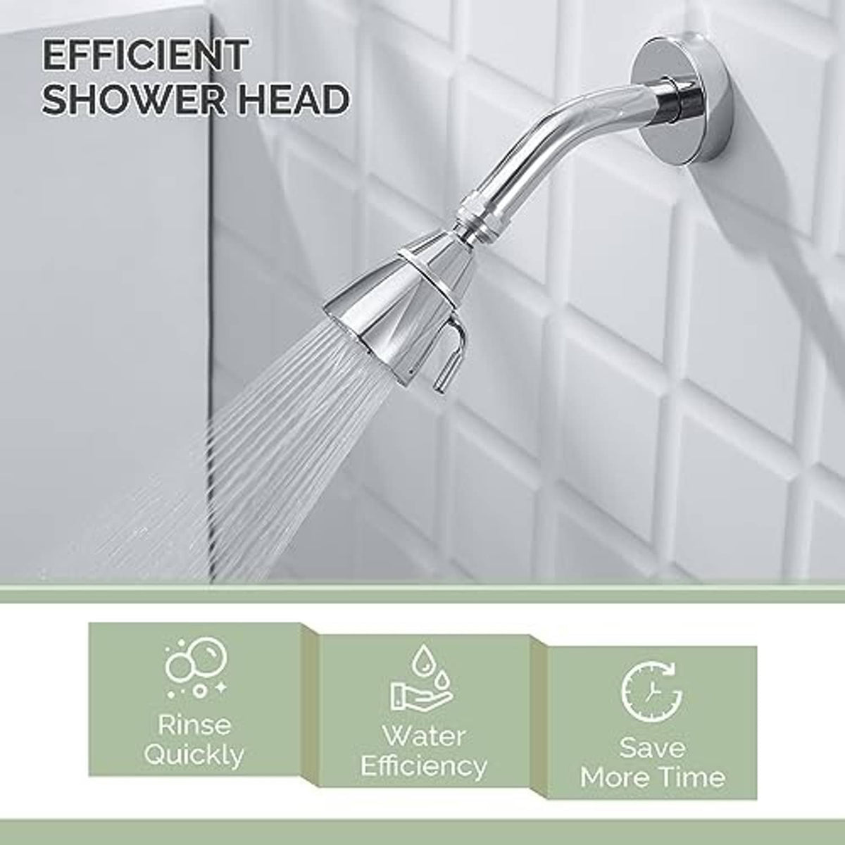 Efficient chrome shower head with steady water spray from the round face
