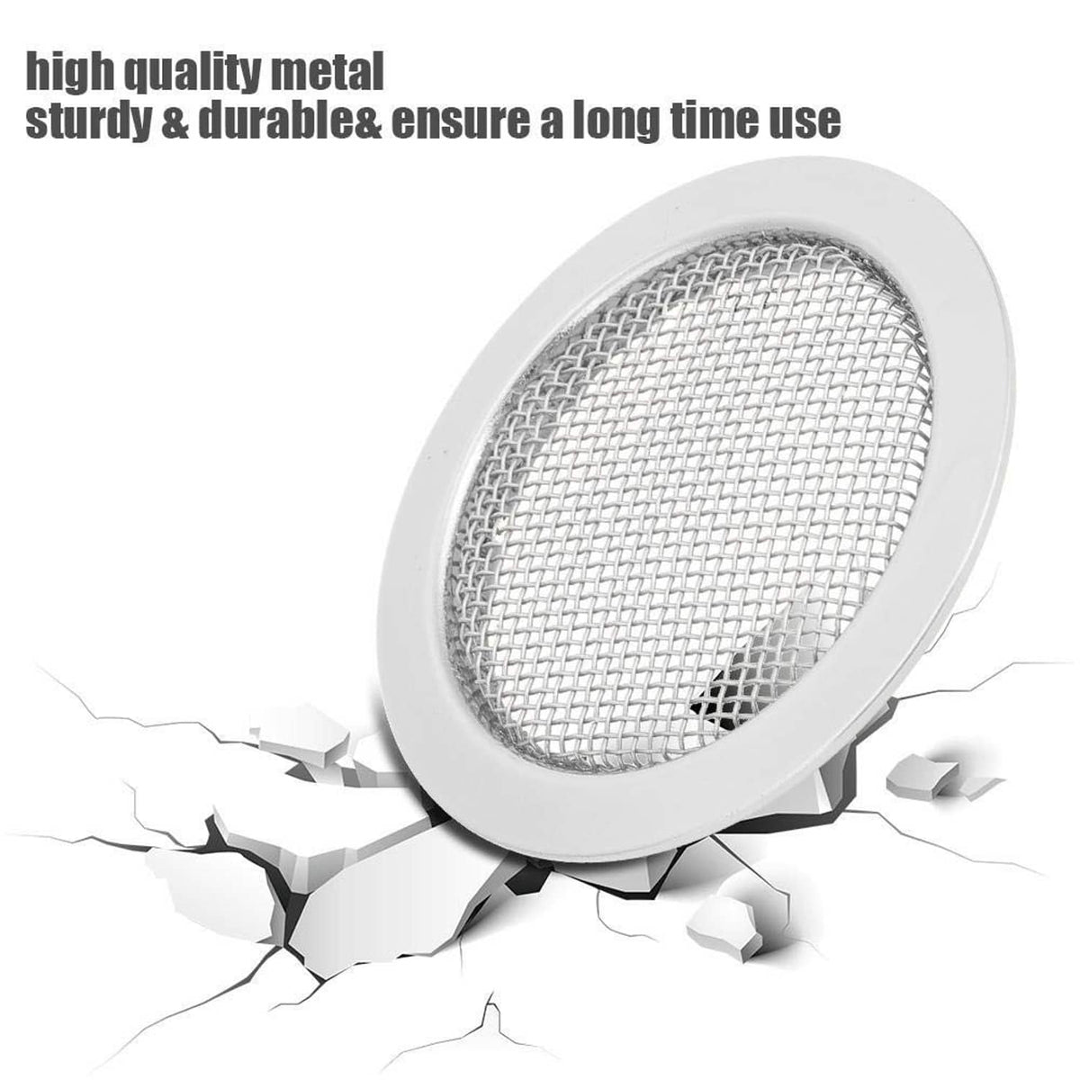 Round silver resonator screen insert with fine metal mesh over circular rim