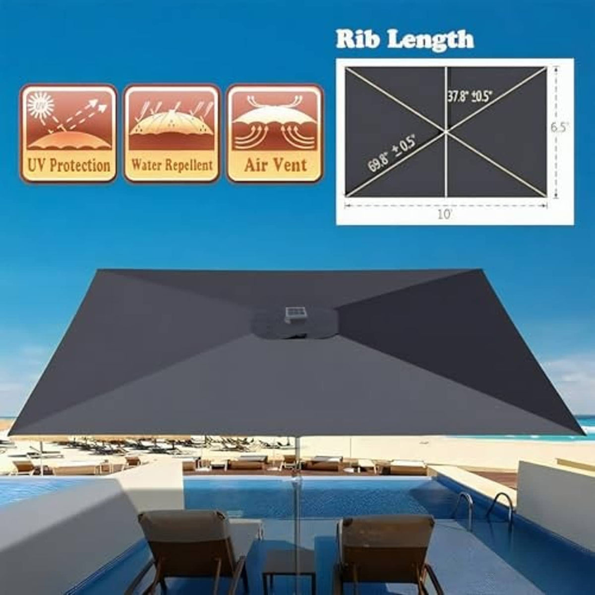 Dark gray rectangular replacement canopy with center tie/strap detail