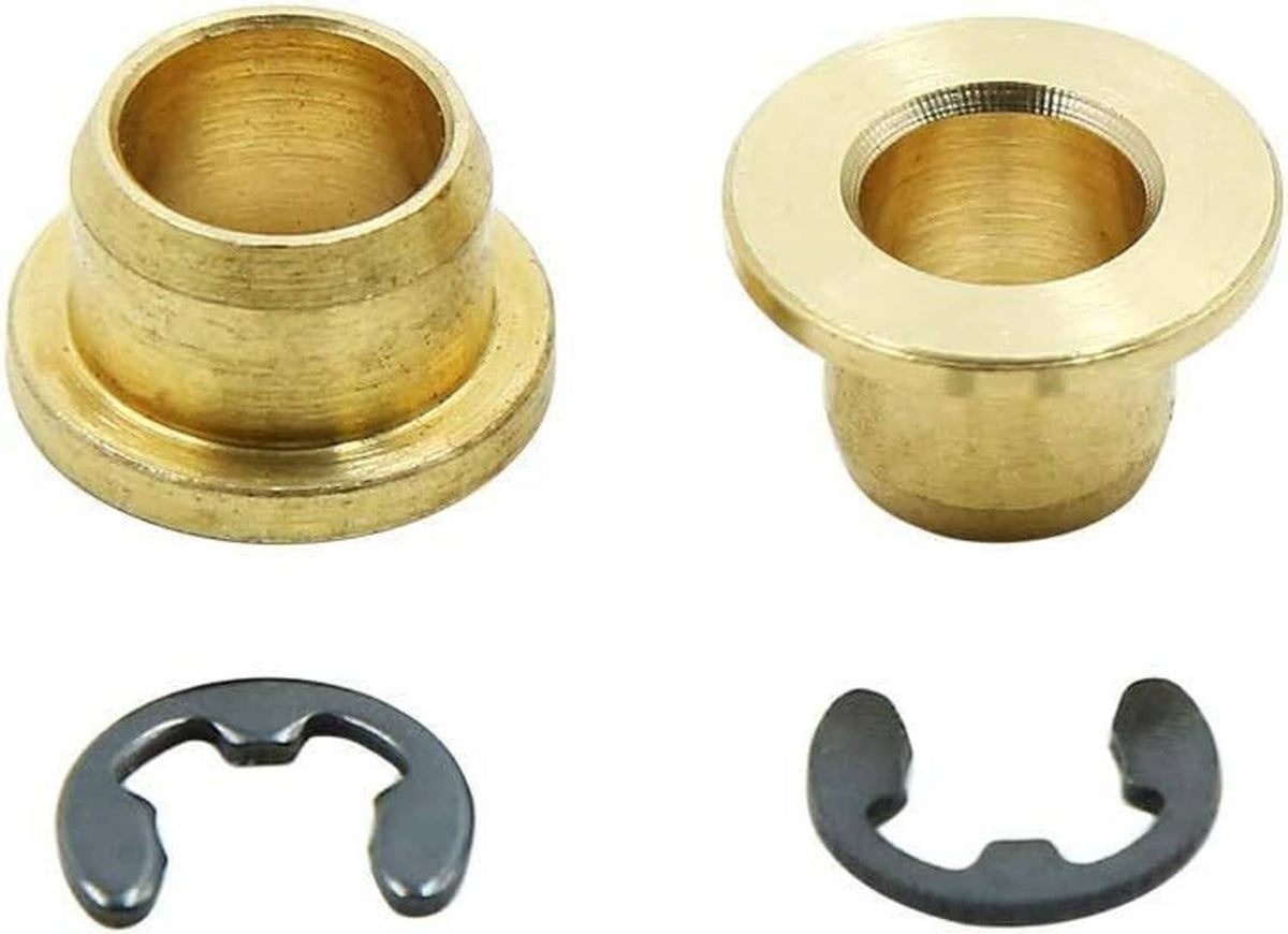 Door hinge bushings with black E-ring clips, shown as separated components