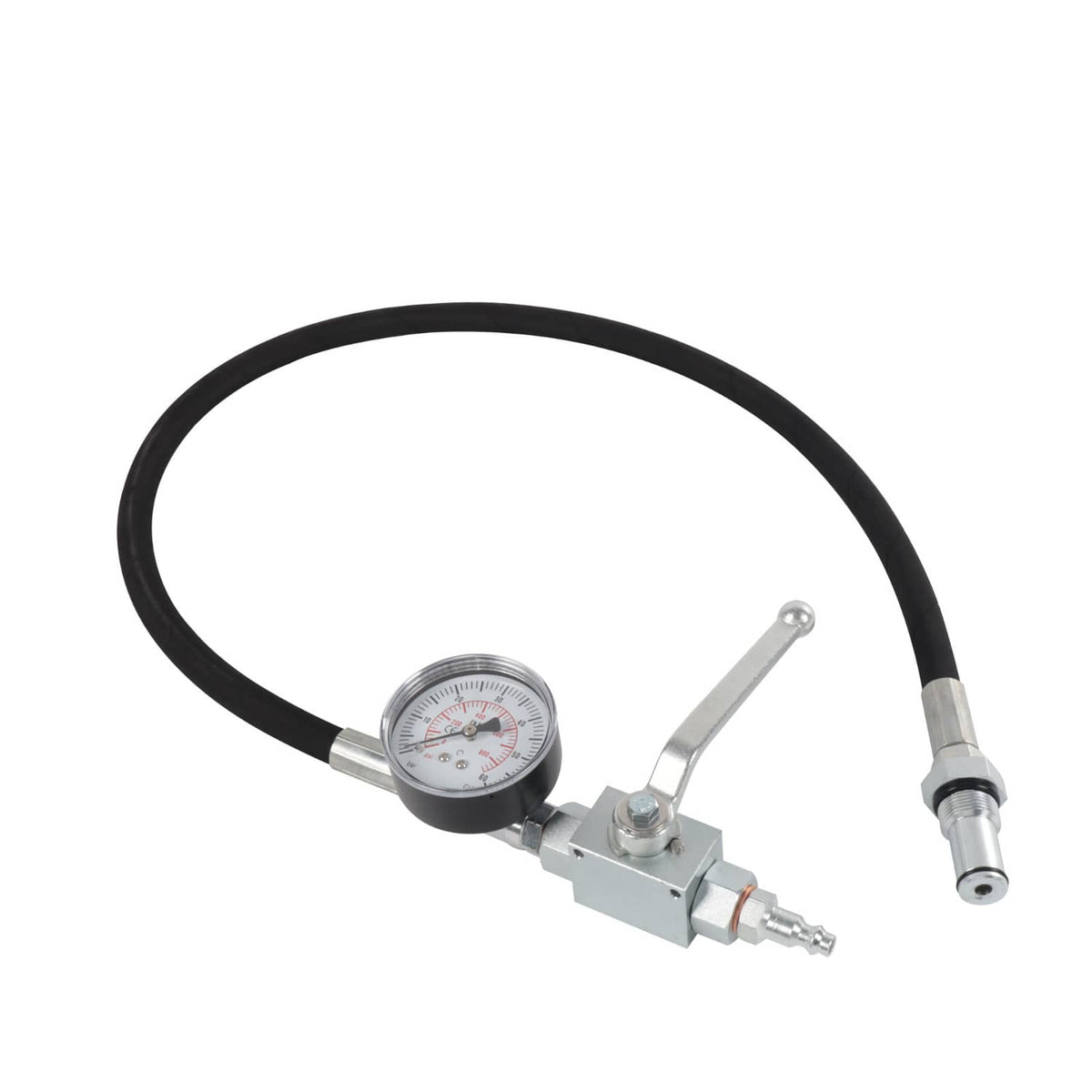 Diesel IPR air pressure tester tool with round gauge, lever, and hose
