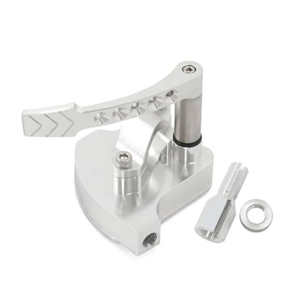 CNC billet thumb throttle extender in silver, top lever bar with riser and hardware