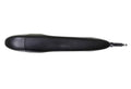 Textured black exterior door handle, curved grip with mounting pin
