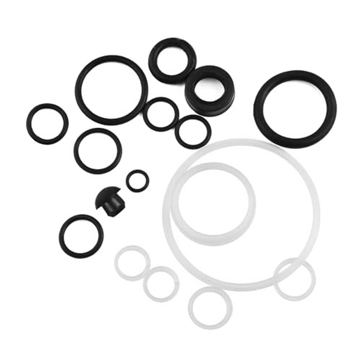 17-piece horizontal floor jack seal kit with black and clear rubber O-rings and seals