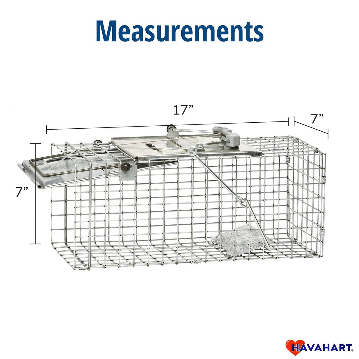 Havahart small 1-door live trap size diagram with 17 in by 7 in