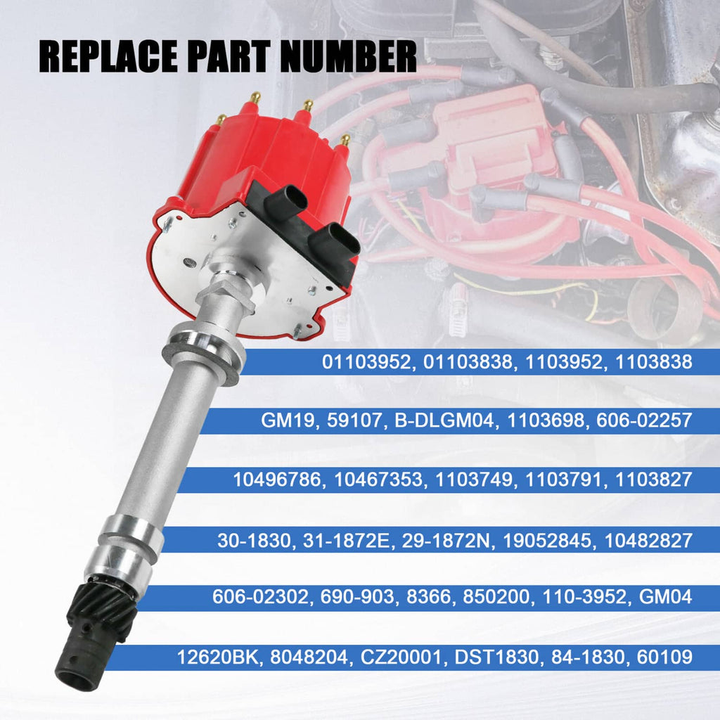 Red ignition distributor assembly with silver mounting plate and terminal wires