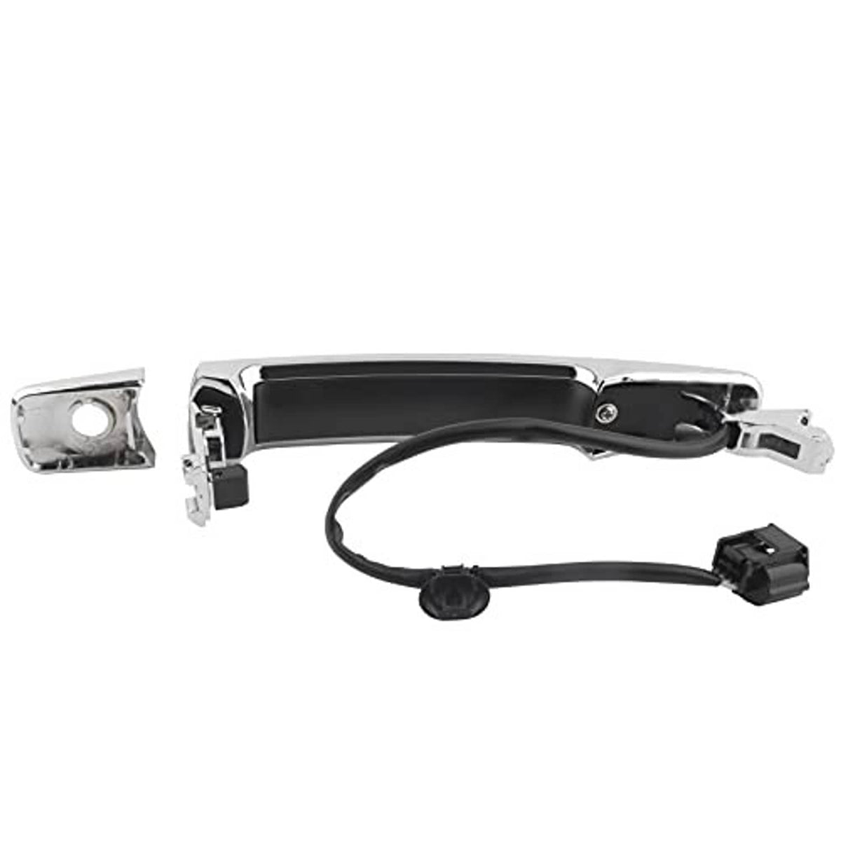 Chrome exterior handle bar with black rubber cover and connector wiring