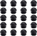 Set of black plastic chair leg end caps with ribbed bases, 20 pieces