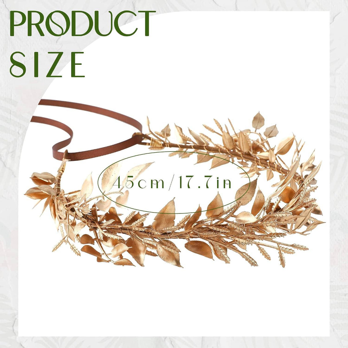 Gold leaf wreath hairband with brown tie ribbon and dense leaf crown