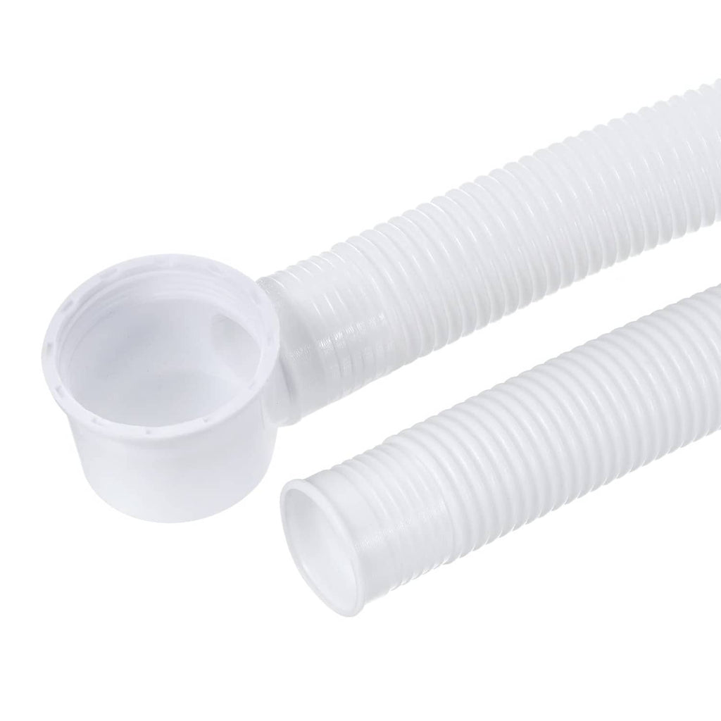 White bathtub drain pipe with ribbed corrugated tube and stopper end