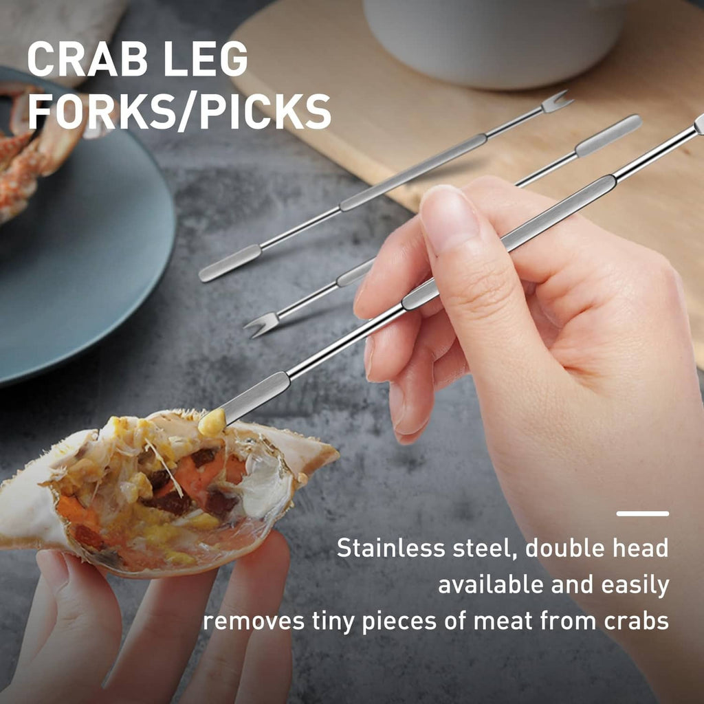 Stainless crab leg forks/picks with slender double-ended tool tips