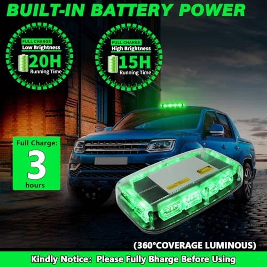 Green roof strobe light with built-in rechargeable battery and bright LED illumination