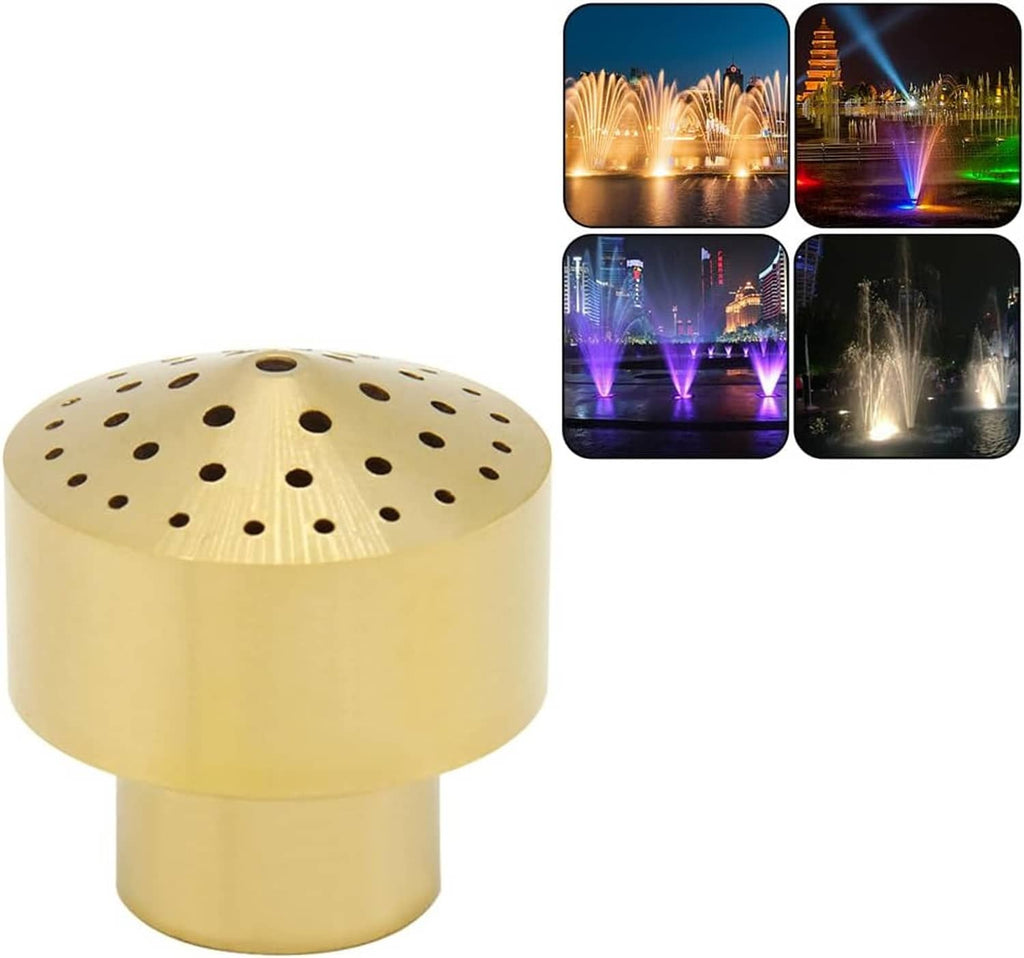 Brass fountain nozzle with domed perforated spray head and column connection