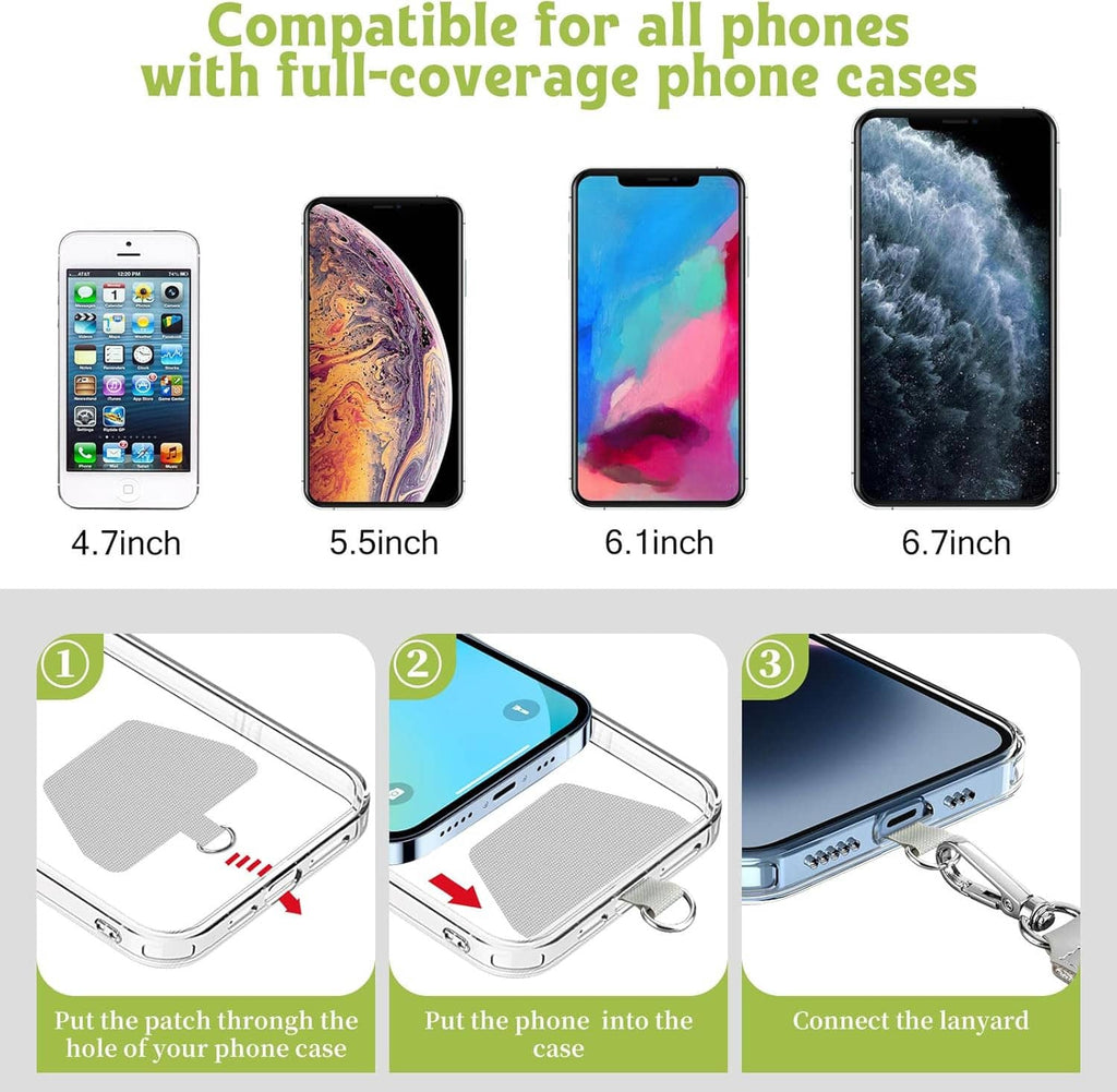Phone lanyard case compatible with multiple phone sizes, shown for up to 6.7 inch