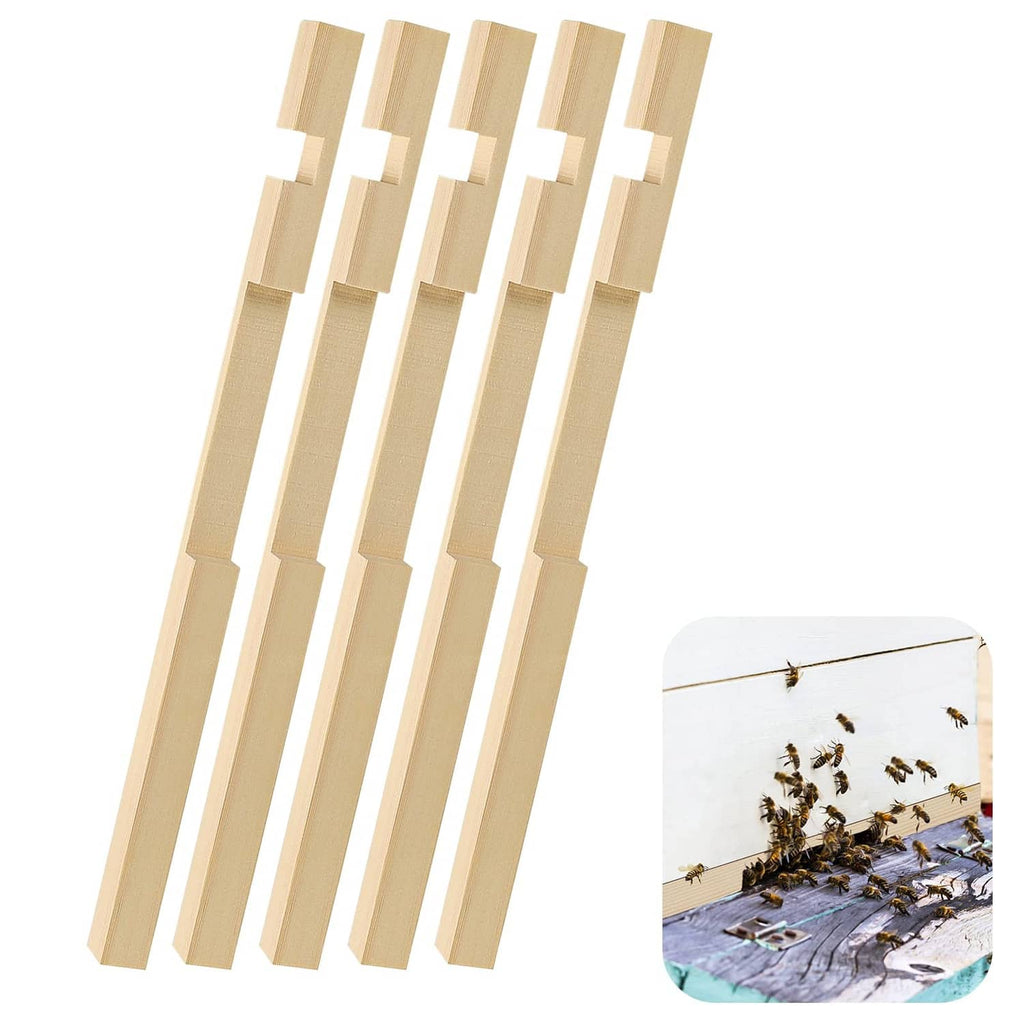 Wooden beehive entrance reducer set with multiple slatted strips, light natural finish