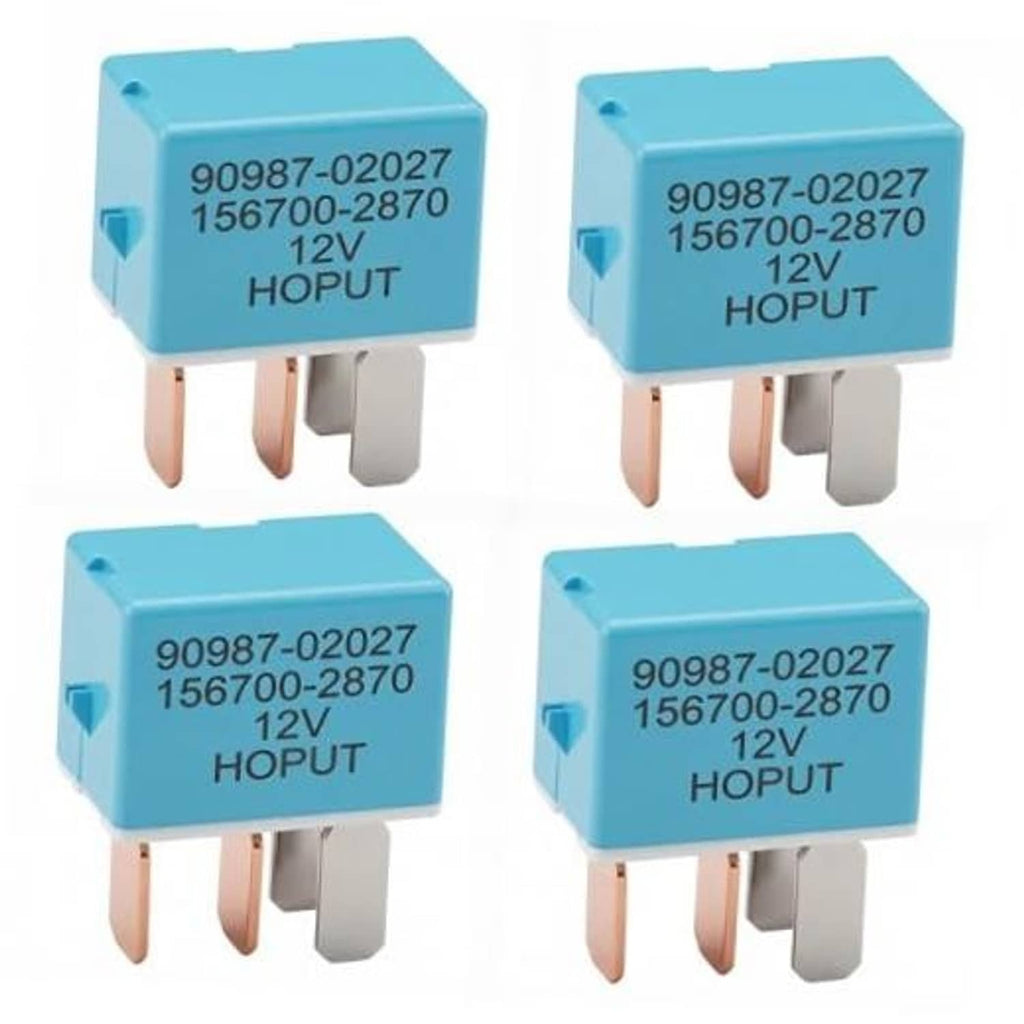 Blue 4-pin AC relay with '12V HOPUT' marking and four metal prongs