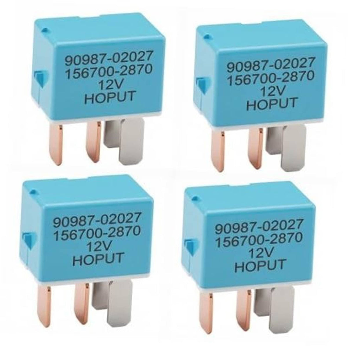Blue 4-pin AC relay with '12V HOPUT' marking and four metal prongs