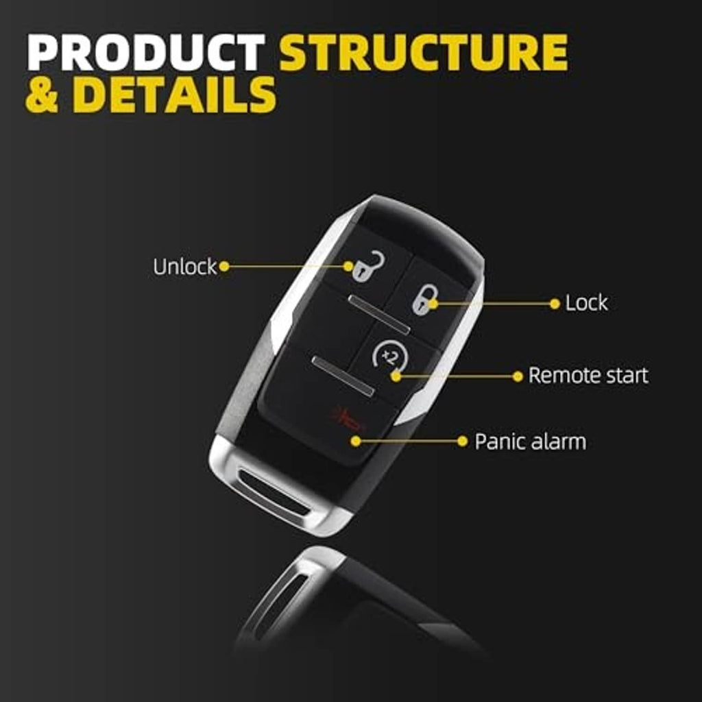 Black 4-button car remote key fob with visible button layout and metal edge