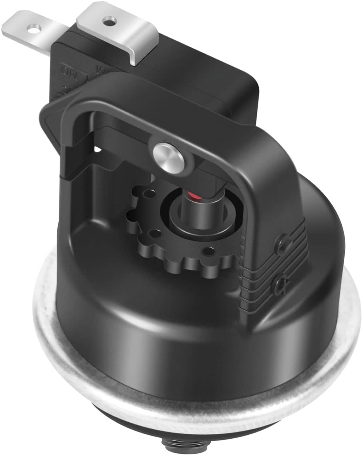 Hayward water pressure switch replacement close-up, black mechanism with mounting tabs
