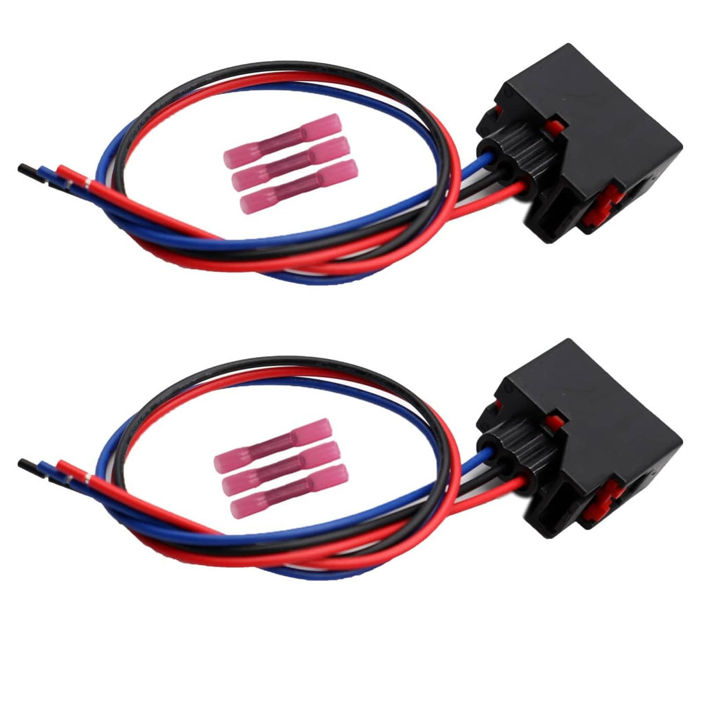 2-pack 3-pin tail lamp connector pigtails, black plugs with blue/red wires and pink heatshrink