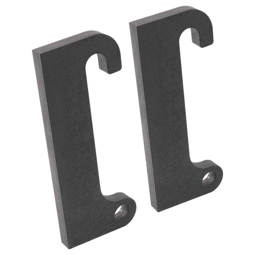 Steel quick-attach loader mount bracket pair, dark finish, curved ends and bolt holes