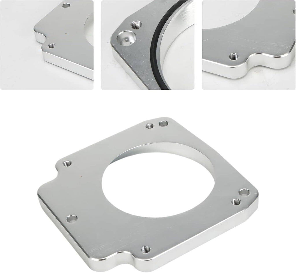 Throttle body adapter sealing ring with black gasket, silver metal mounting plate