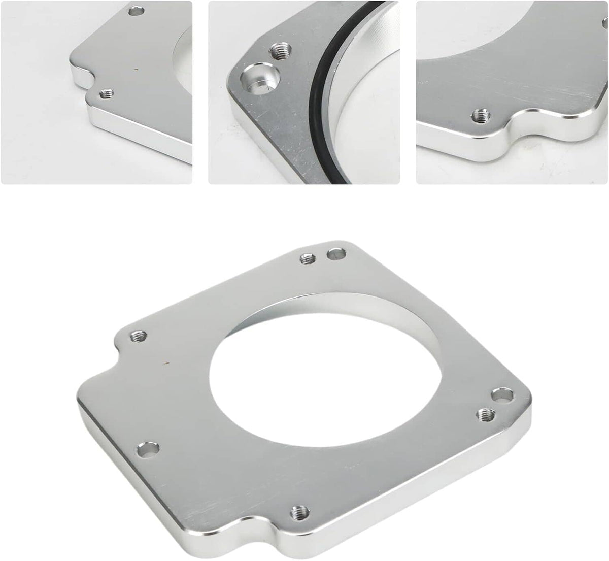 Throttle body adapter sealing ring with black gasket, silver metal mounting plate