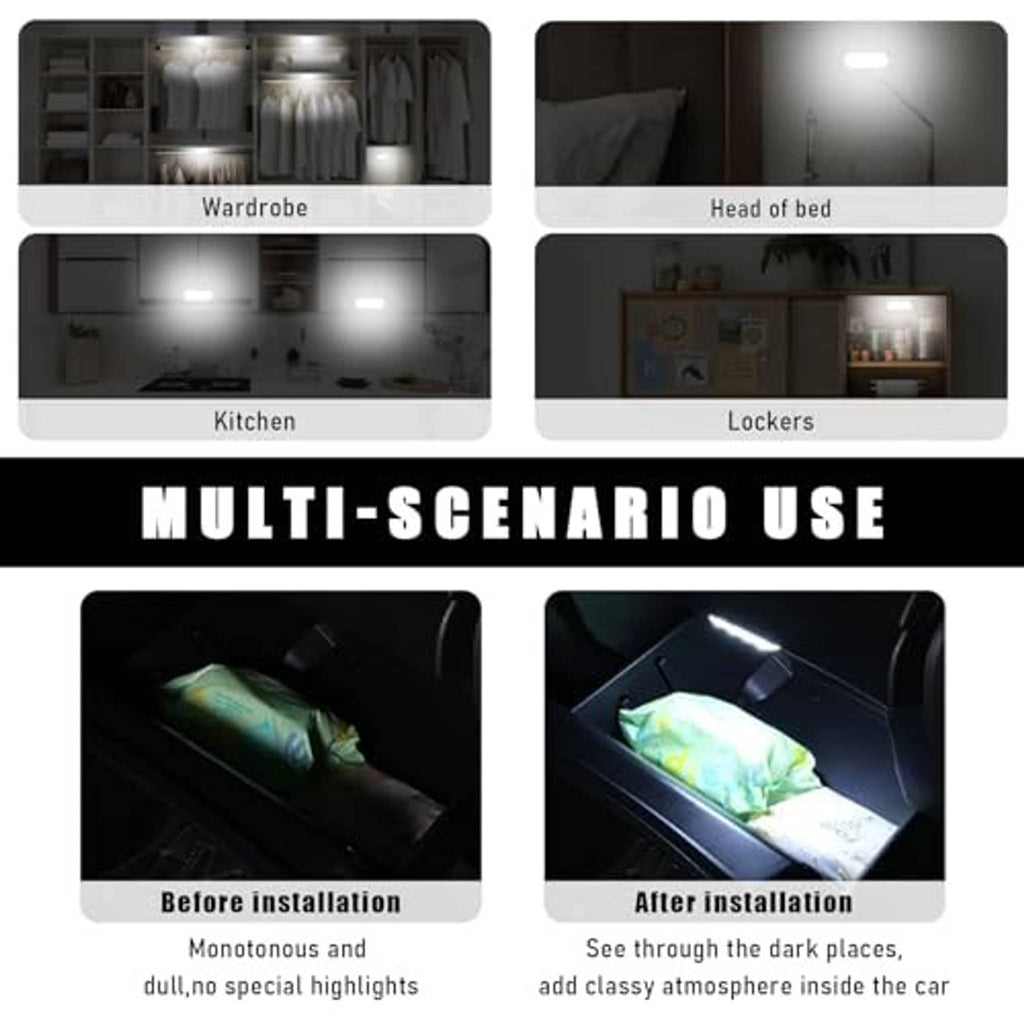 Set of 4 magnetic LED interior lights showing bright illumination across car areas