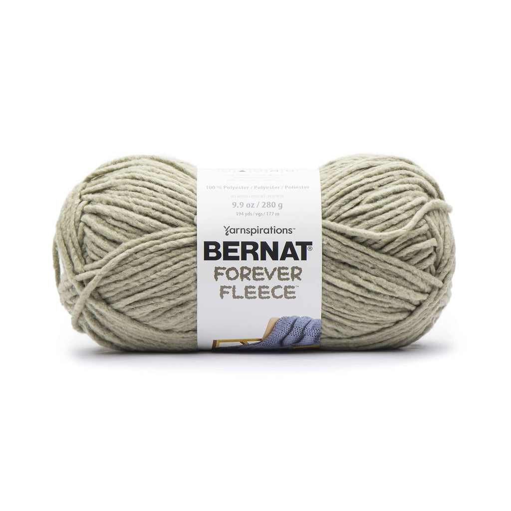 Bernat Forever Fleece yarn skein, light gray sage, super bulky label on center