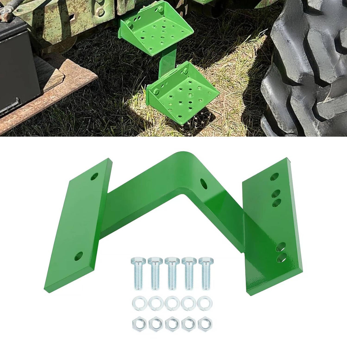 Green step extension bracket set with bolt and washer kit shown on a clean background