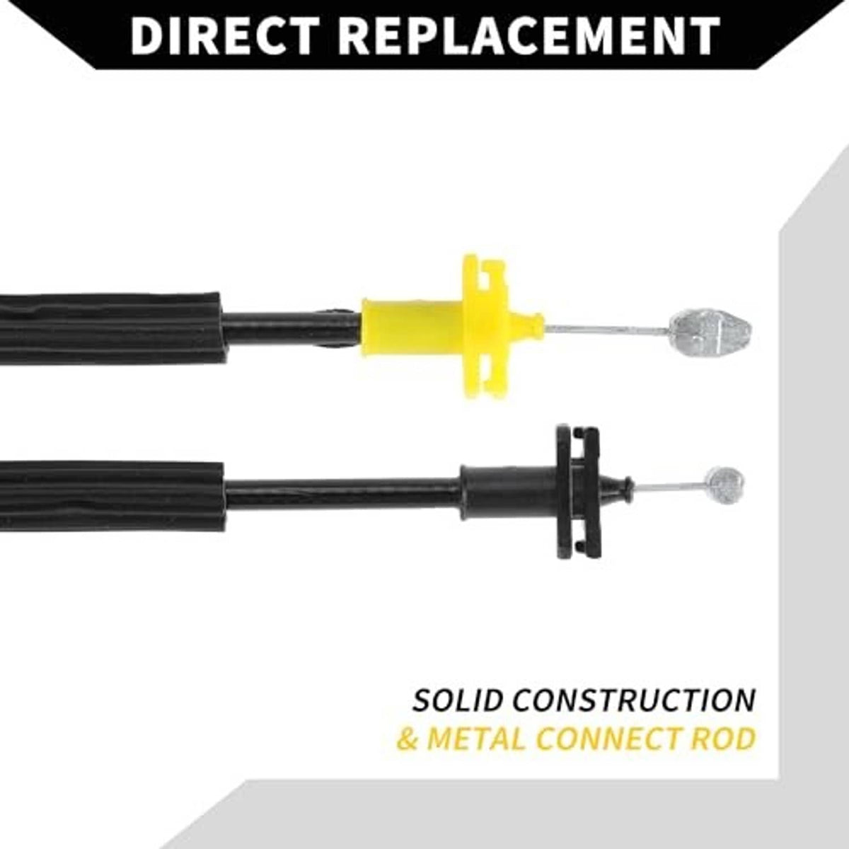 Door latch replacement cable with yellow plastic connector and metal link rods