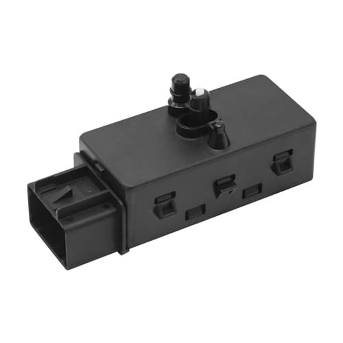 Black power seat adjuster switch with side housing and top button post cluster