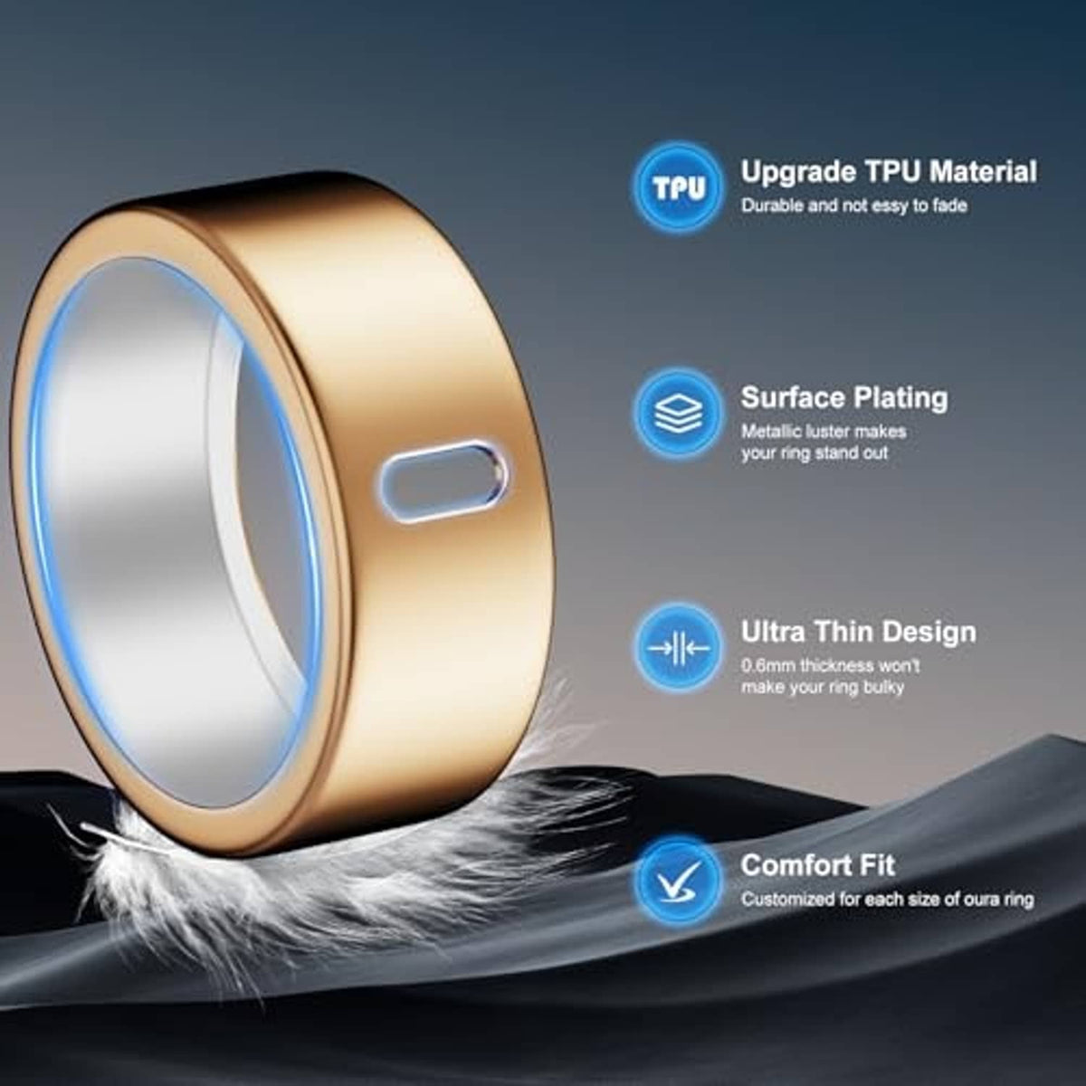 Gold smart ring cover with side cutout, TPU protector style, smooth metallic finish and inner rim.
