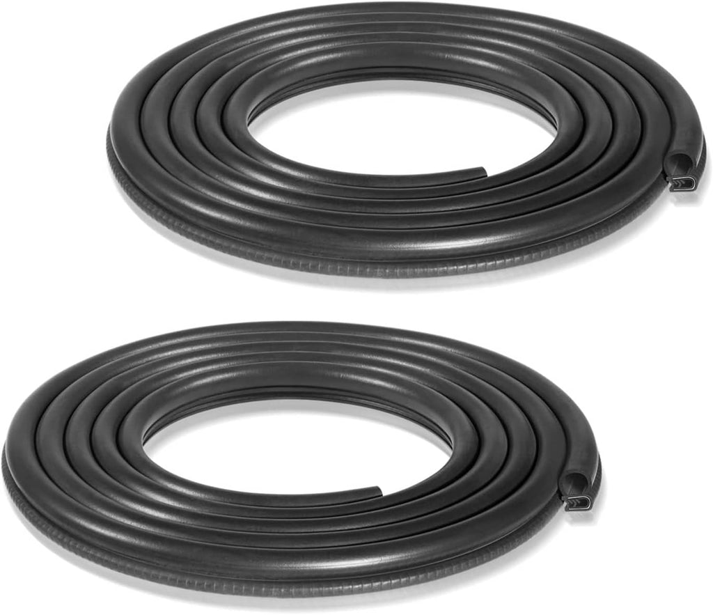 Black coiled cab door weatherstrip seal with end metal clip, 2-pack
