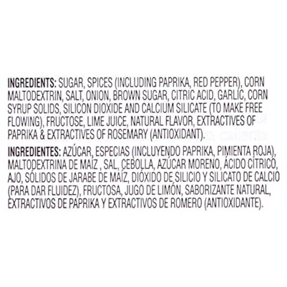 Ingredient list panel for Lawry's Mango Habanero Wings Seasoning Mix