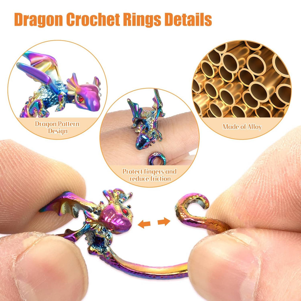 Dragon crochet tension rings detail set with rainbow alloy finger rings