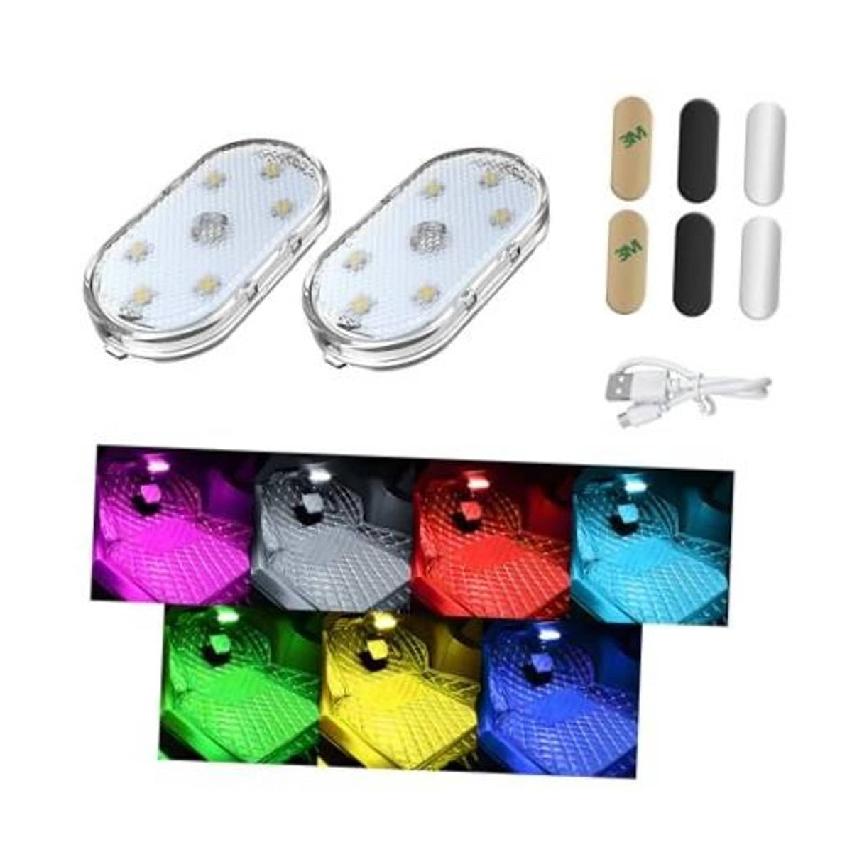 Car magnetic LED touch lights, two oval units with multi-color light modes