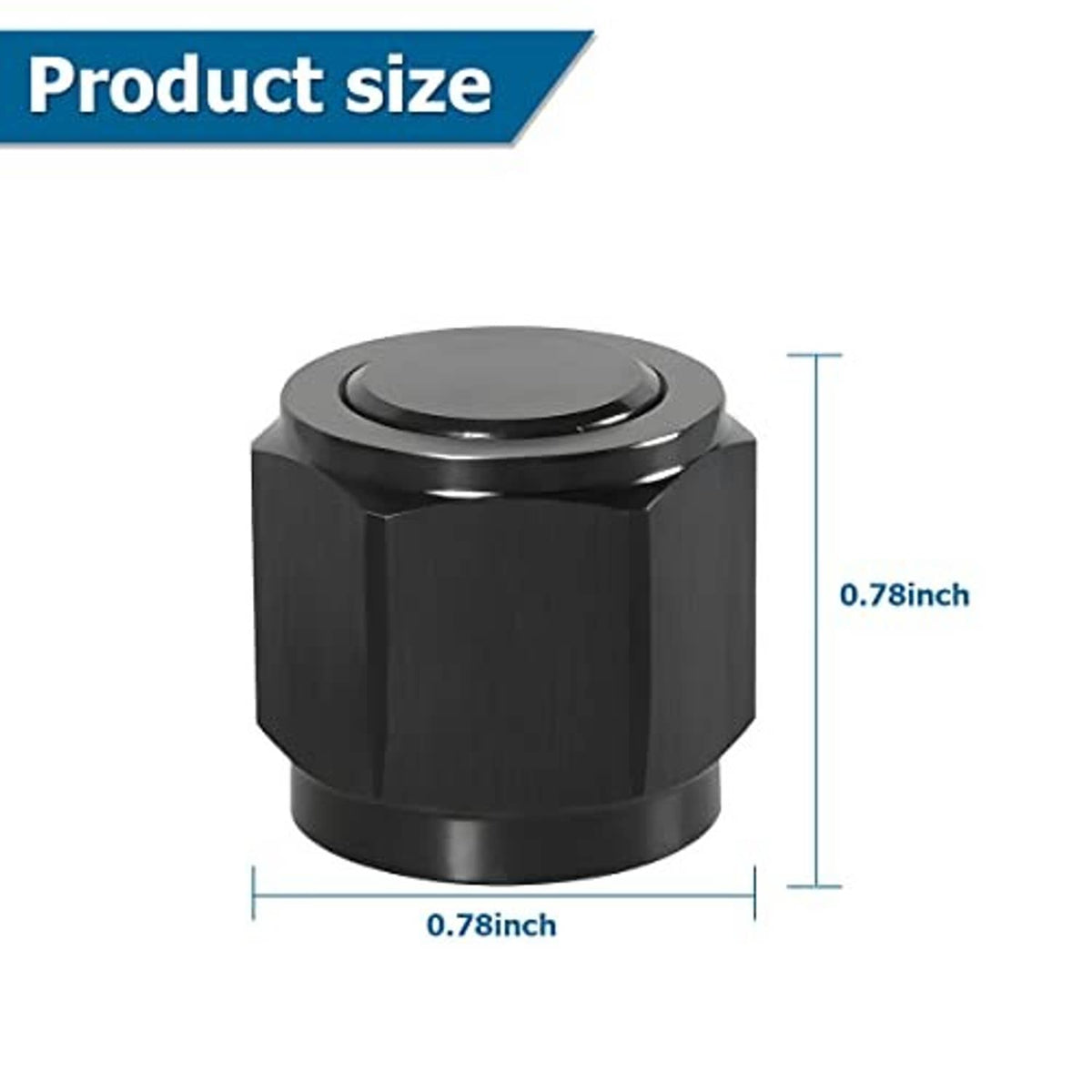 Black 10AN block-off cap plug, hex body with flat top and circular opening