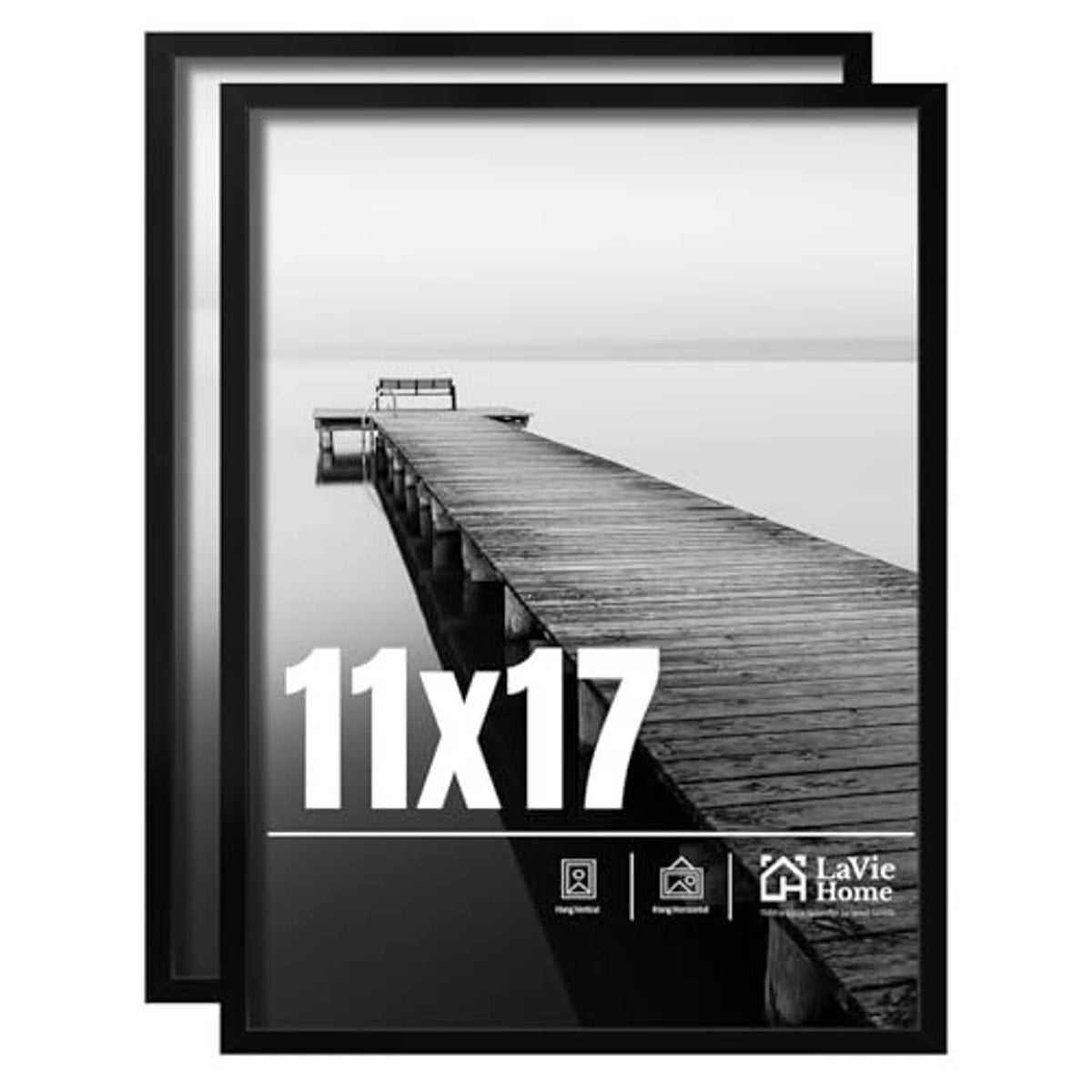 Black 11x17 poster frame, front view; border and overlapping frames visible