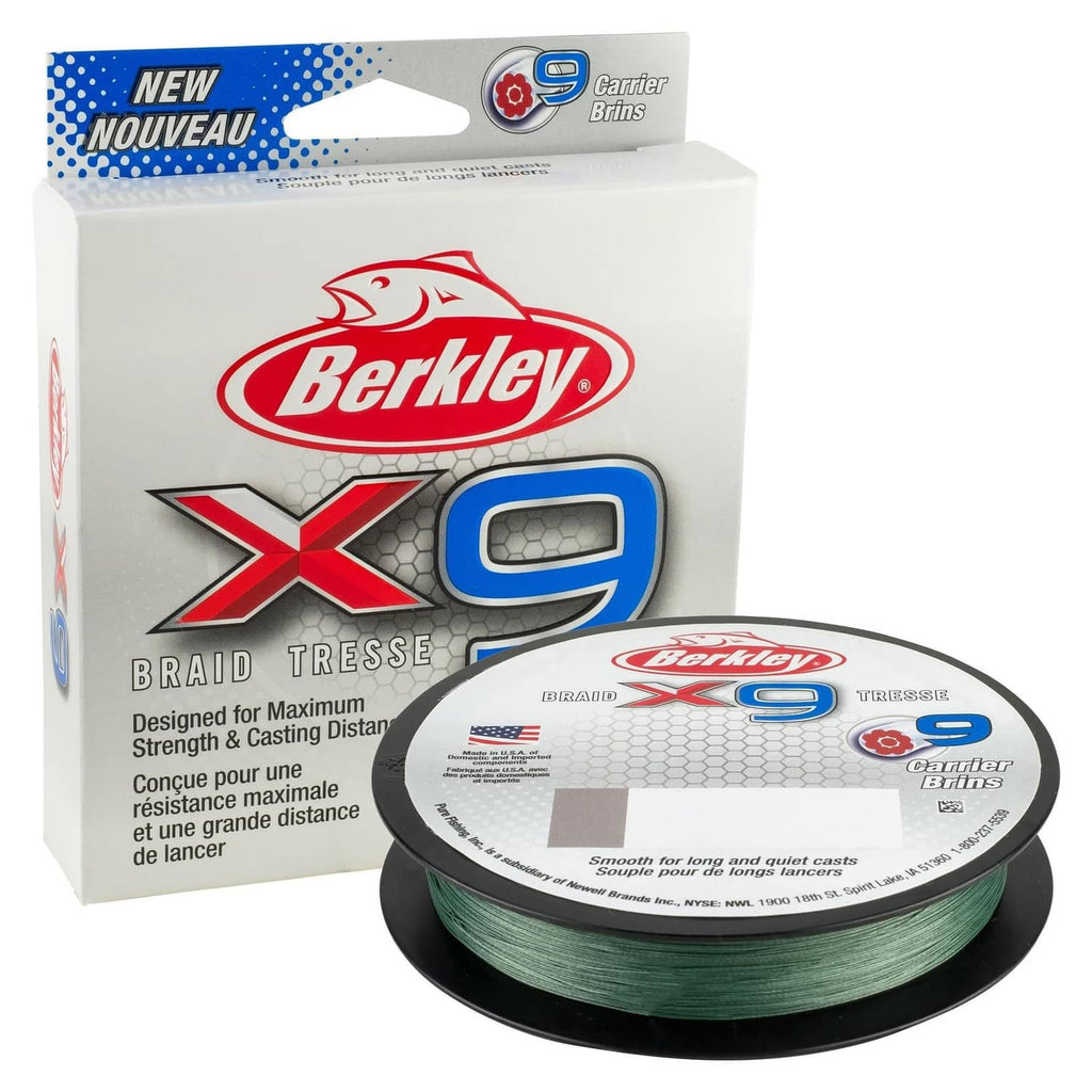 Berkley braided fishing line spool, low-vis green line, X9 164 yd